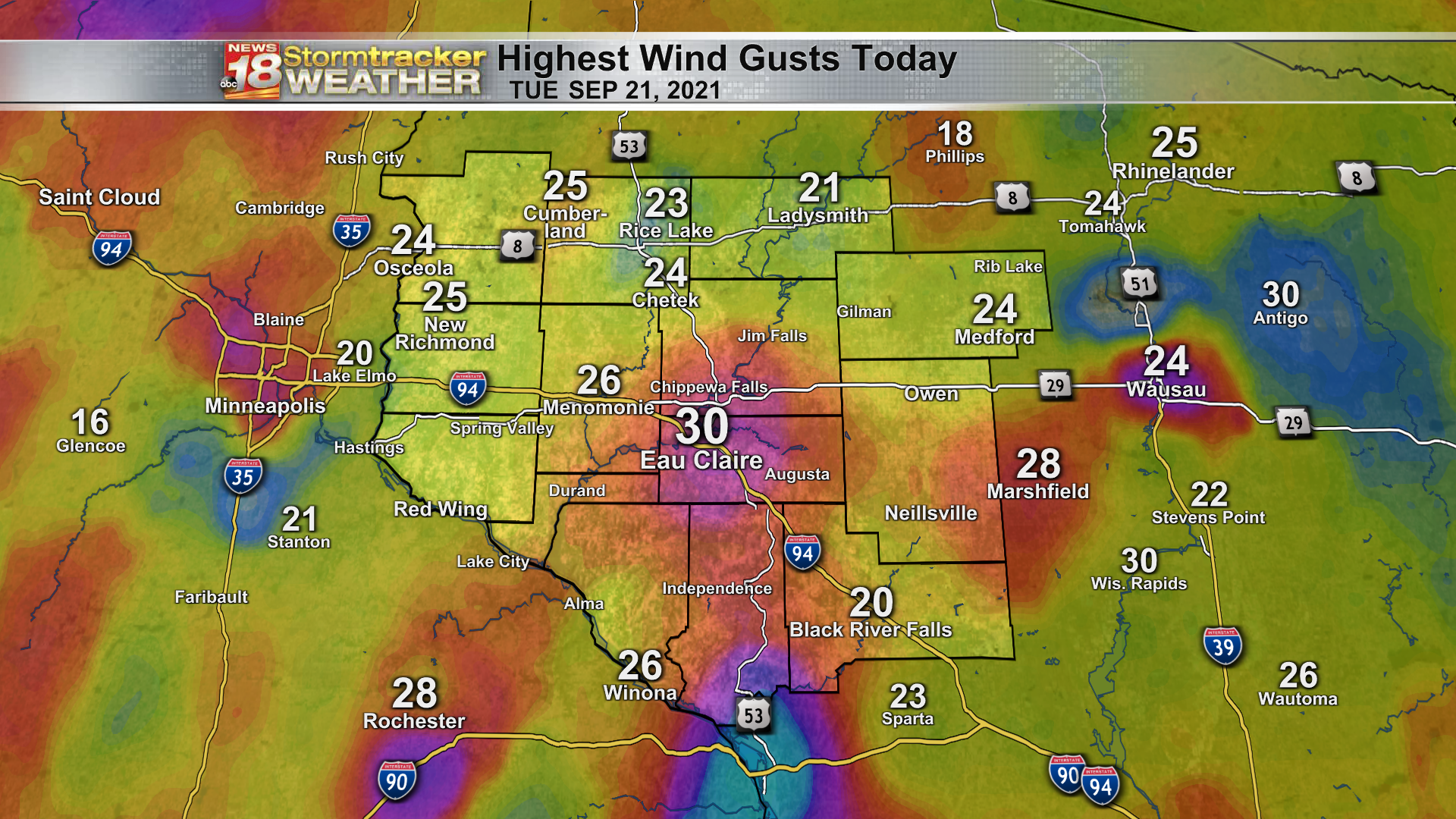 DMA – TO-Highest Wind Gusts Today